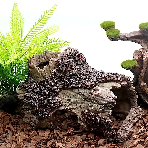 Image of relaqcc Tree Trunk Cave Aquarium Decoration Reptile Cave Climb Hideout Hideaway, Betta Log Resin Wood House Fish Tank Decorations for Betta Fish, Shrimp, Lizards, Leopard Gecko