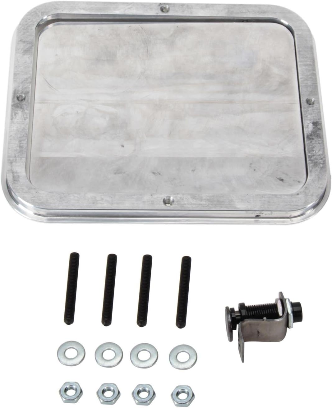 Speedway Motors Polished Aluminum Gas Door, Universal Fit Fuel Filler Door with Mounting Hardware, 5-1/4 Inch Length x 6-1/2 Inch Height, Smooth Finish, Sold Individually