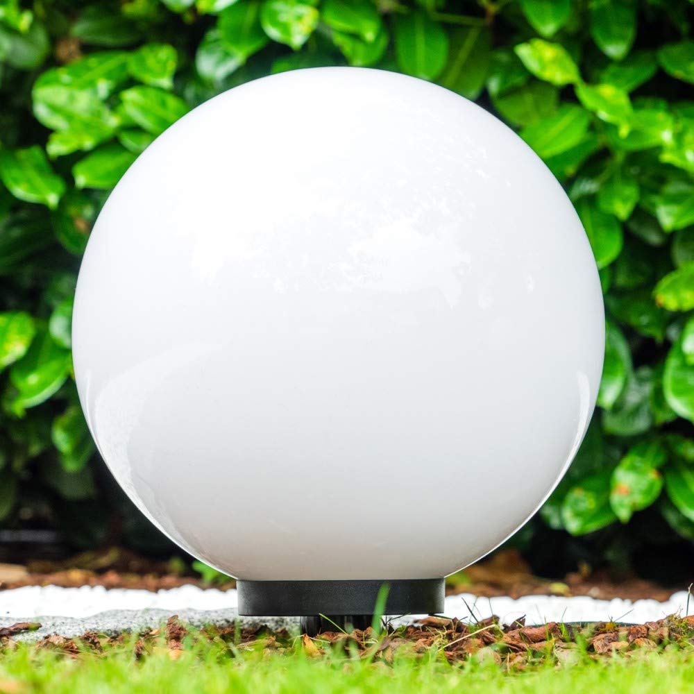Lampada a globo Miau, lampada sferica con picchetto di terra, lampada da esterno in plastica bianca Ø 40 cm, E27, globo illuminato con cavo di alimentazione da 5 metri, senza lampadina/e