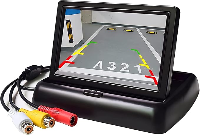 OBEST Schermo 4,3 Pollici TFT LCD Auto Retrovisore a Colori, Monitor Pieghevole per Telecamera Retrovisore, V1/V2 due Ingressi Video, DC12V-24V, Monitor LCD per Auto per SUV, Furgone (4.3 ‘)
