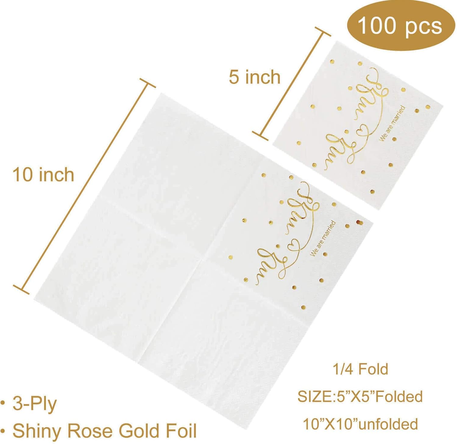  | Gexolenu Mr & Mrs Wedding Cocktail Napkins Gold Foil, Dessert Disposable Beverage Paper Napkins for Wedding Shower Party Decorations and table decorations Supplies, 100 pcs: Cocktail Napkins