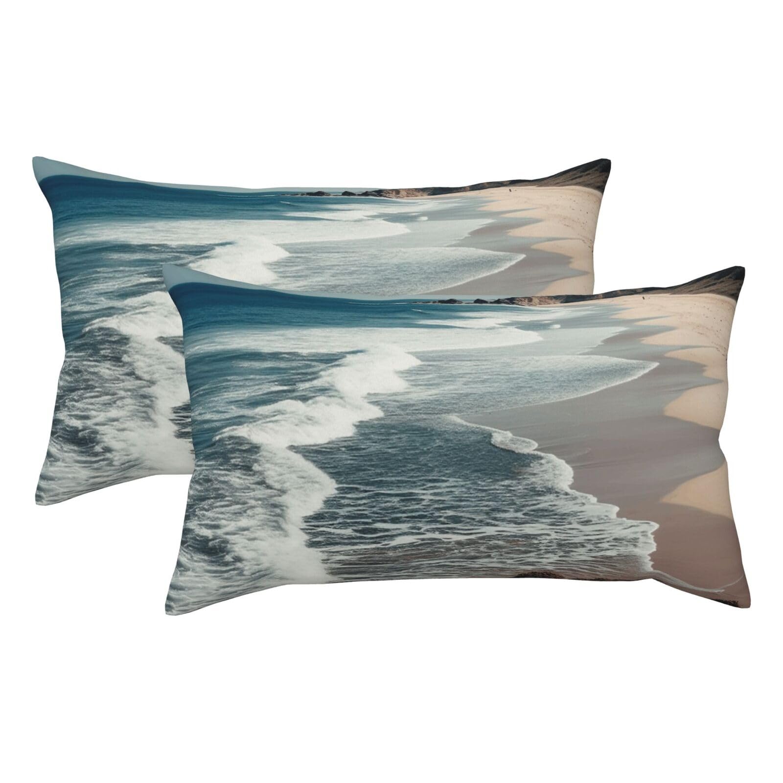 2 Pack King Pillow Cases with Hidden Zipper, Soft Breathable Pillow Covers for Hair and Skin, Beach Ocean Shore Pillowcases 20"x36" Bed Pillow Protectors Cover for Sleeping Gifts