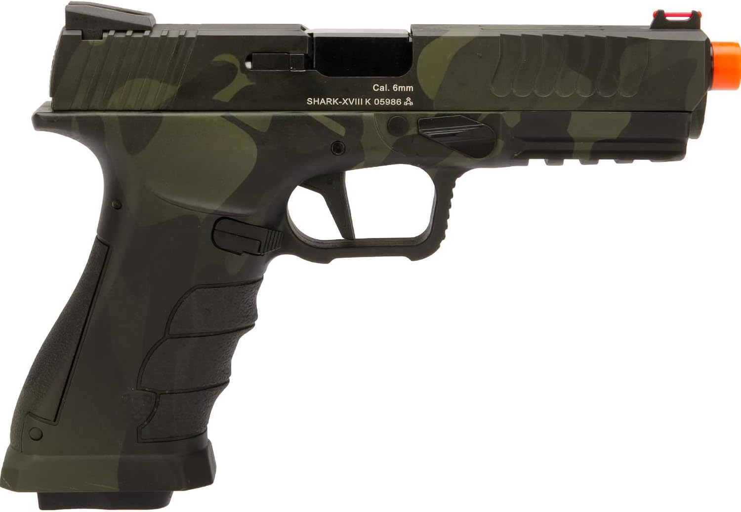 Evike Airsoft - APS XTP Shark Full Automatic Select-Fire Metal Co2 Gas Blowback Airsoft Pistol (Color: Black Multicam/Standard Handle / CO2)