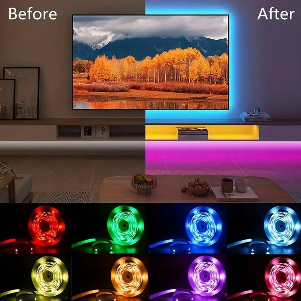 Tira luz LED 6m de Largo for computadora TV,luz Ambiental LED for Juegos RGB,Control Remoto 44 Teclas,Tira de iluminación Ambiental de TV Flexible,Tira retroiluminación detrás la TV