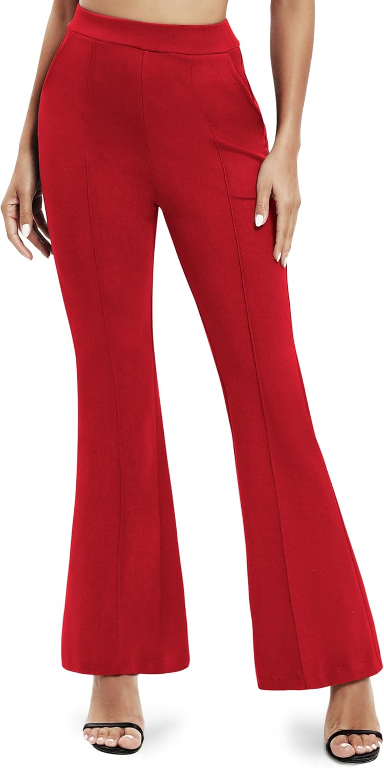 EXCHIC Women's Flare Dress Pants Stretchy Work Pants High Waist Business Office Casual Slacks with Pockets - Image 2