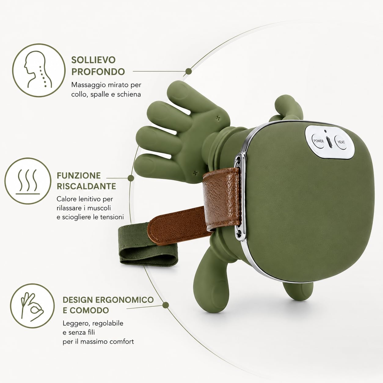 Massaggiatore Cervicale e Spalle con Calore, Massaggio Shiatsu 4D con Manine Simulate, Massaggiatore Collo e Schiena Senza Fili Ricaricabile, Design Ergonomico per Relax Muscolare e Benessere