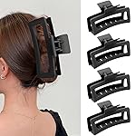 ZYTJ 5 Inche Black Extra Large Claw Clips for Thick Hair and Long Hair, 4 Pack Xl Jumbo Claw clips, Oversized Matte Non-slip Rectangle Hair Clips for Women, Big Strong Hold Jaw Clip