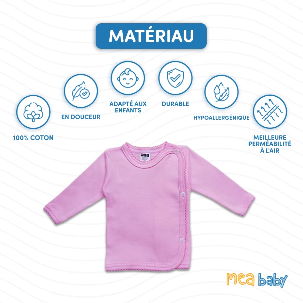 MEA BABY Chemise bébé Unisexe à Manches Longues 100% Coton, Lot de 5, pour Filles et garçons (Parent)