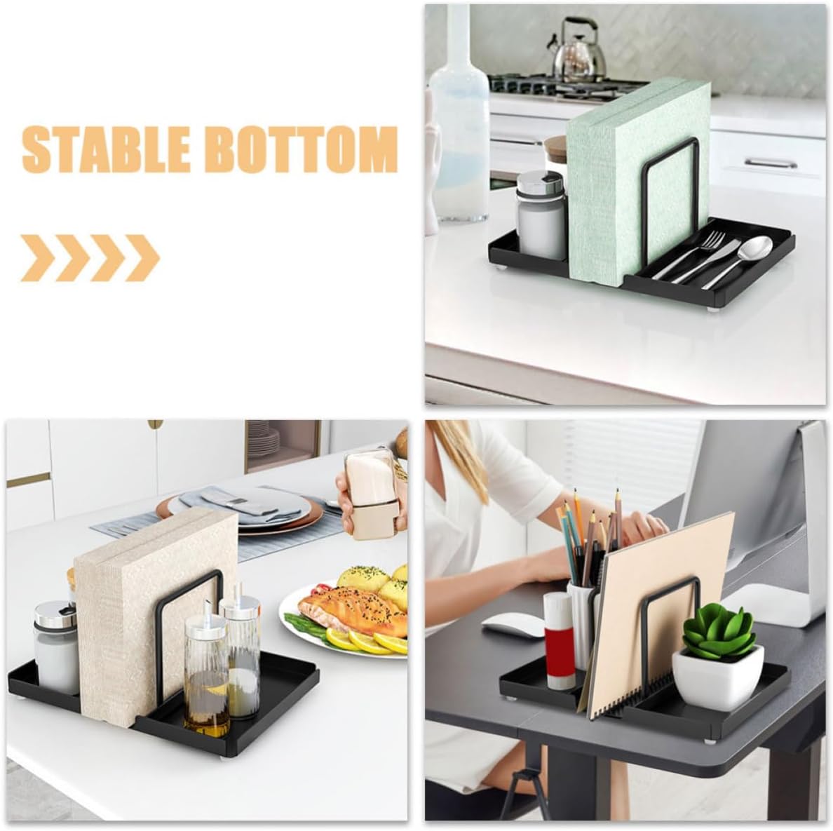 LABRIMP Iron Napkin Holder Stand Rustic and Stylish Tabletop Accessory with Salt and Pepper Shakers Holder, Sturdy and Space-saving Napkin Dispenser for Kitchen Countertop Organization