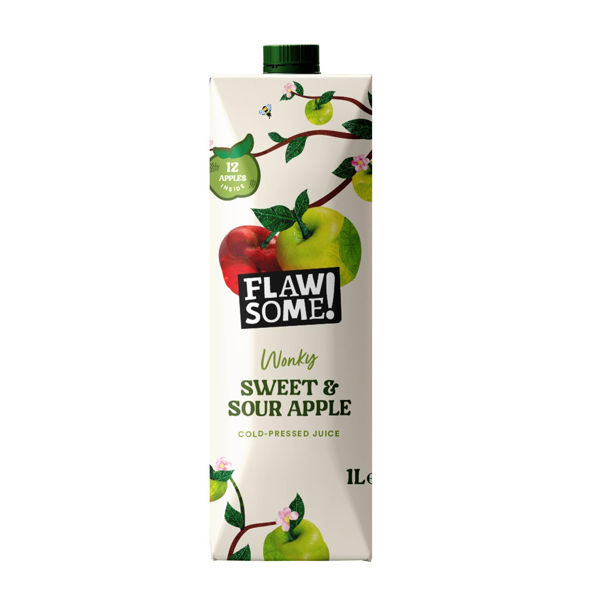 Flawsome! Sweet & Sour Apple 6x1l - Cold-Pressed - No Added Sugar Pressed Sweet & Sour Apple – 100% Natural and Pure with No Sweeteners – Craft Vegan Not from Concentrate
