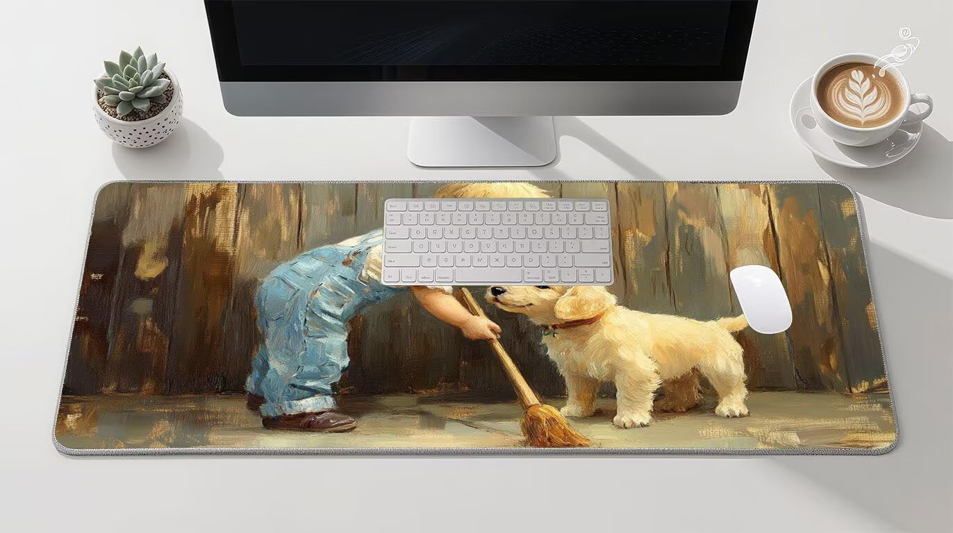 Tappetino Mouse XXL 1000x500 mm Mouse Pad Ragazzo Sottomano Scrivania Cane Mousepad Accessori Gaming Desk Mat per Migliorare Velocità Tappetini Gaming, per Ufficio Casa Computer Lavoro Gioco D-859