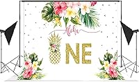 Vista 4 de Lofaris Fondo de fiesta de verano con diseño floral tropical hawaiano de piña, piña, decoración de fiesta de cumpleaños para niños, 7 x 5 pies