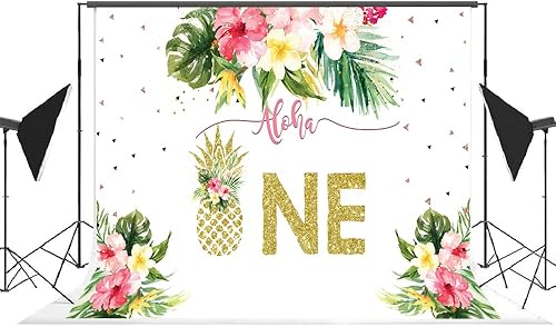 Miniatura 4 de Lofaris Fondo de fiesta de verano con diseño floral tropical hawaiano de piña, piña, decoración de fiesta de cumpleaños para niños, 7 x 5 pies