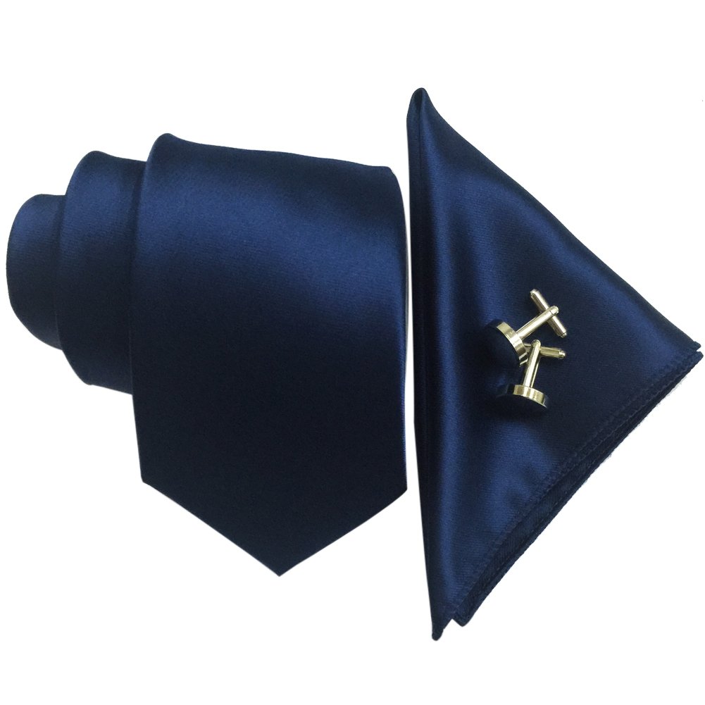 AINOW Mens Polyester 2.4'' Skinny Neck ties Cufflinks Pocket Square/Kerchief 3pcs Set