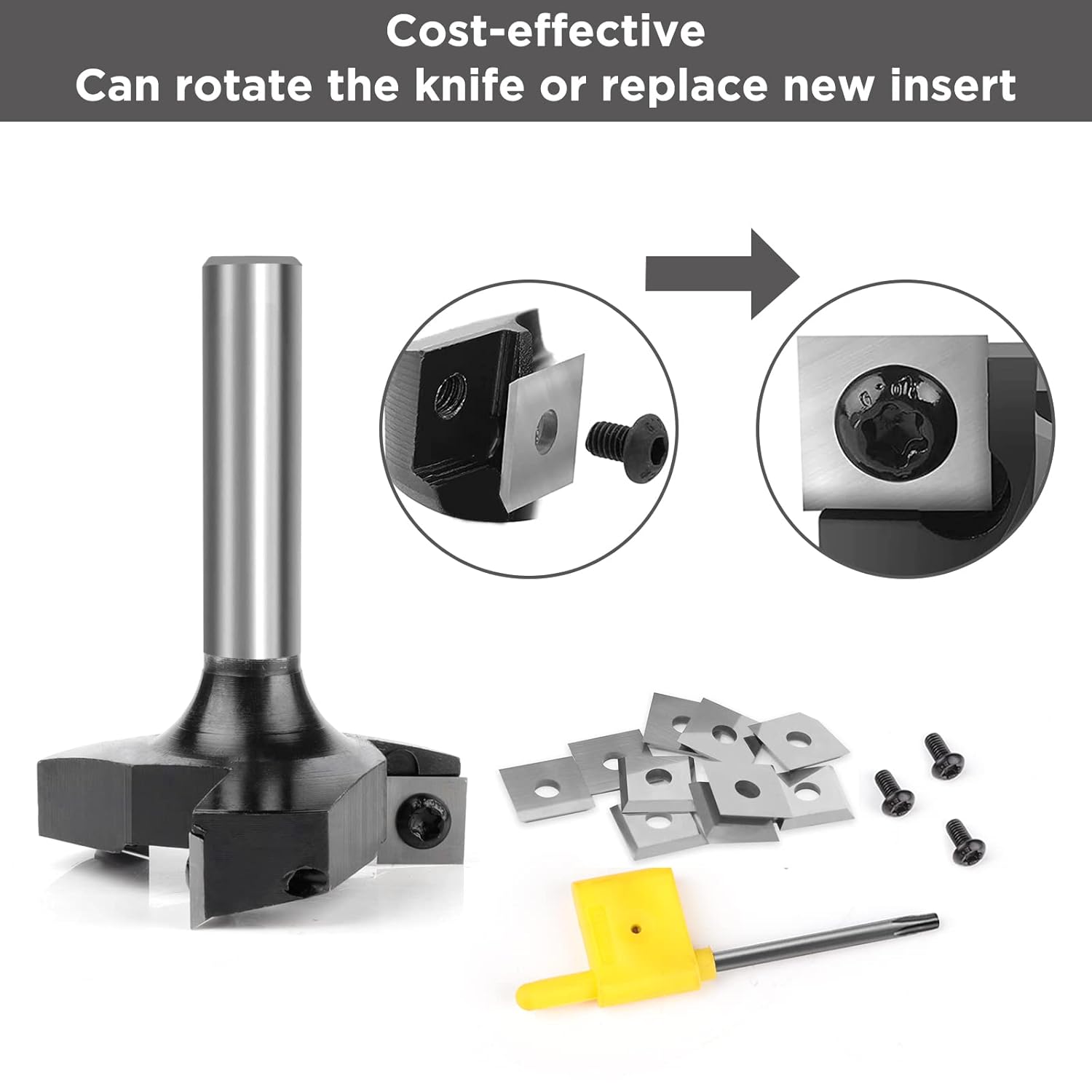 CNC Spoilboard Surfacing Router bit, 1/2'' Shank, 2-23/64'' Cut Dia, 15/32'' Cut Length, 3 Wings, Professional Woodworking Spoilboard Insert Carbide Bit by KOWOOD