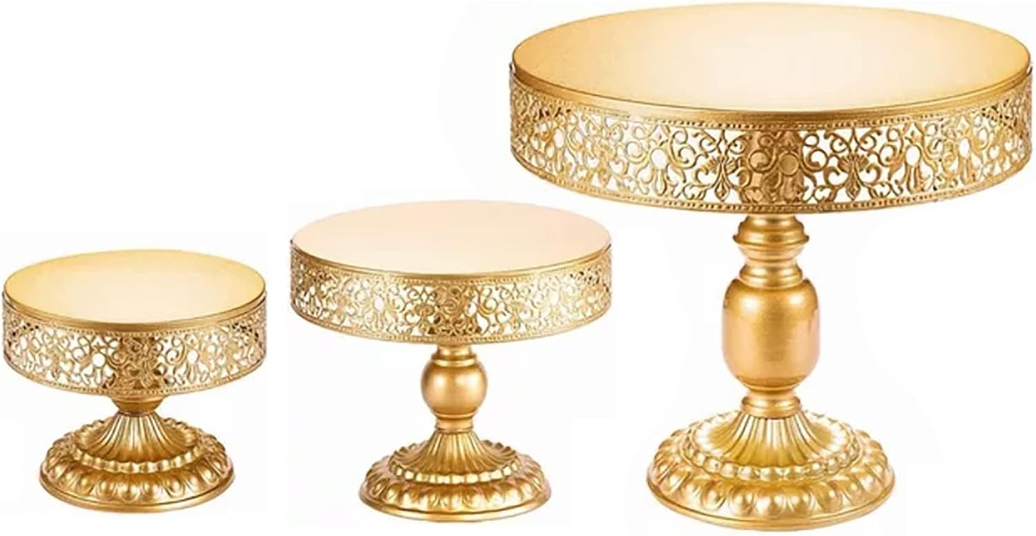 Gold Cake Stand Cupcake Holder 3PCS Iron Gold Reusable with Beautiful Pattern Stable Base for Party Decoration