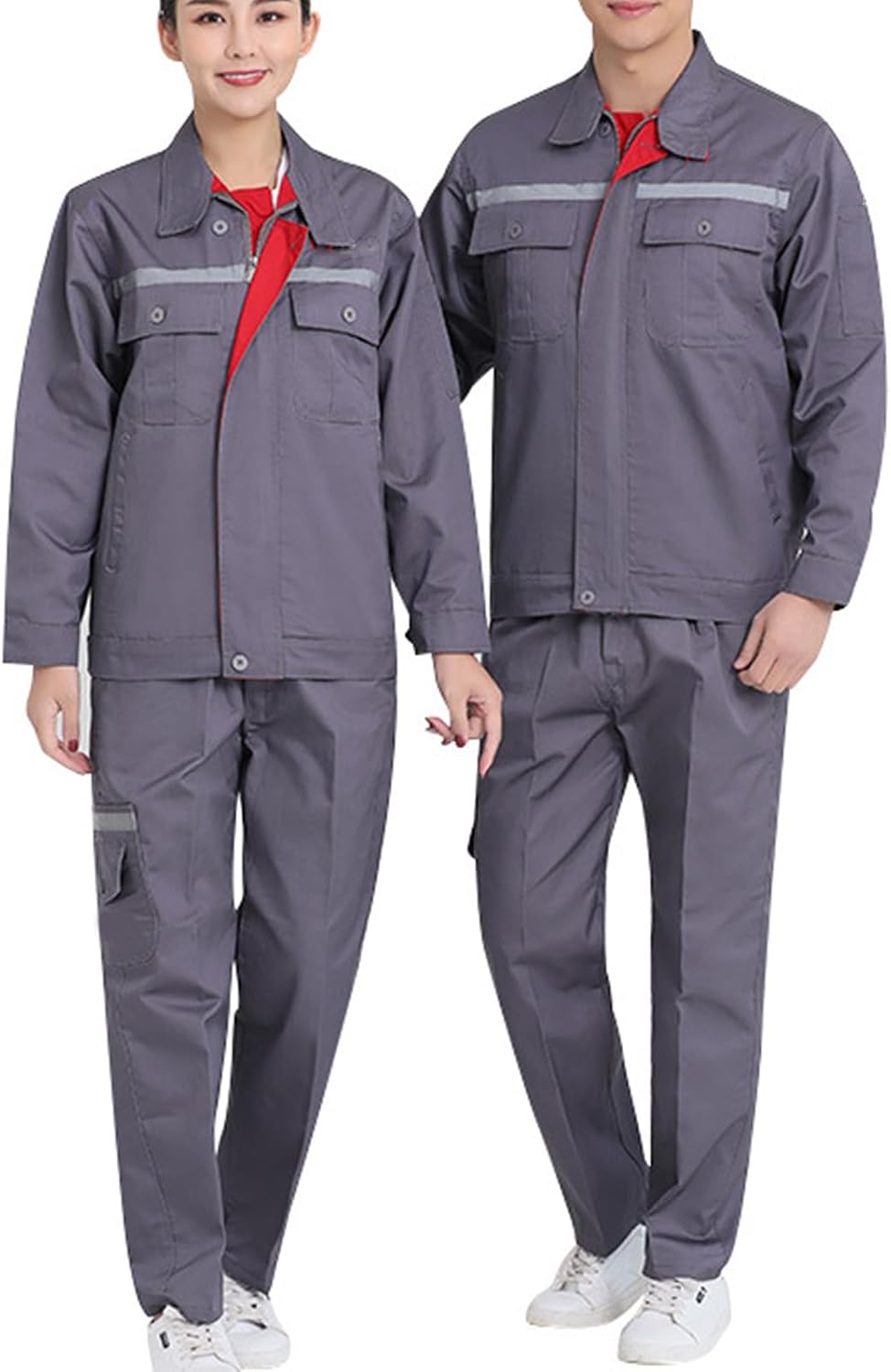 Long Sleeve Work Coverall Mechanic Car Repair Workshop Uniform Jacket & Pants Suit with Reflective Stripe