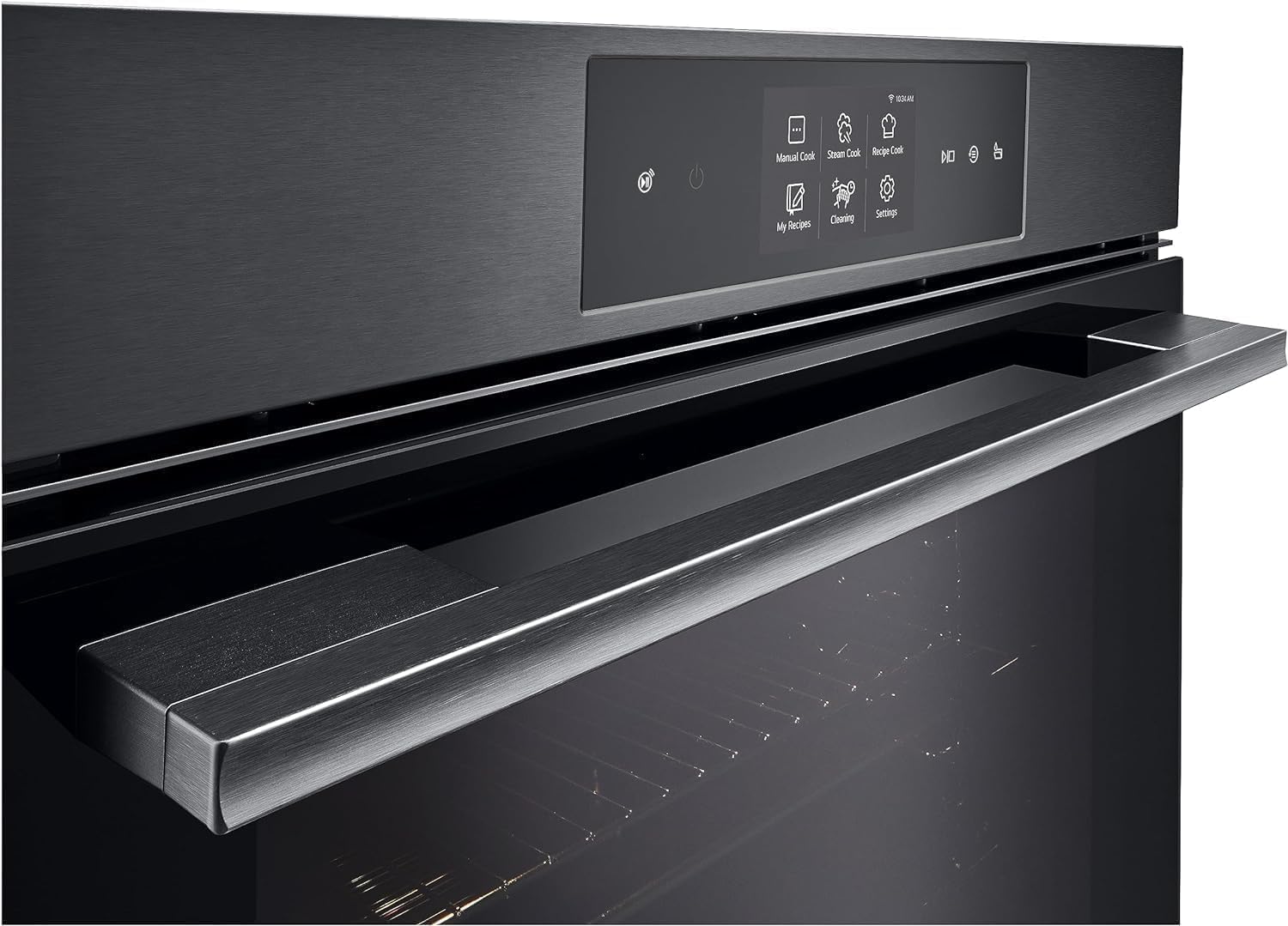 LG InstaView WSED7665B Four encastrable à vapeur, classe A++, 76L, 300°C, écran tactile 4,3", Air Fry, Sous Vide, Mode Pizza, Nettoyage EasyClean, Pyrolyse, Wi-Fi, Charnières amorties, Noir