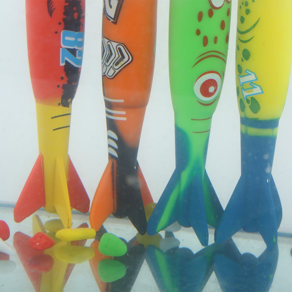 4 sztuki Torpedo Toys, Zabawki wodne Nurkowanie Zabawki do nurkowania Basen Toypedo Bandits Podwodne zabawki do nurkowania