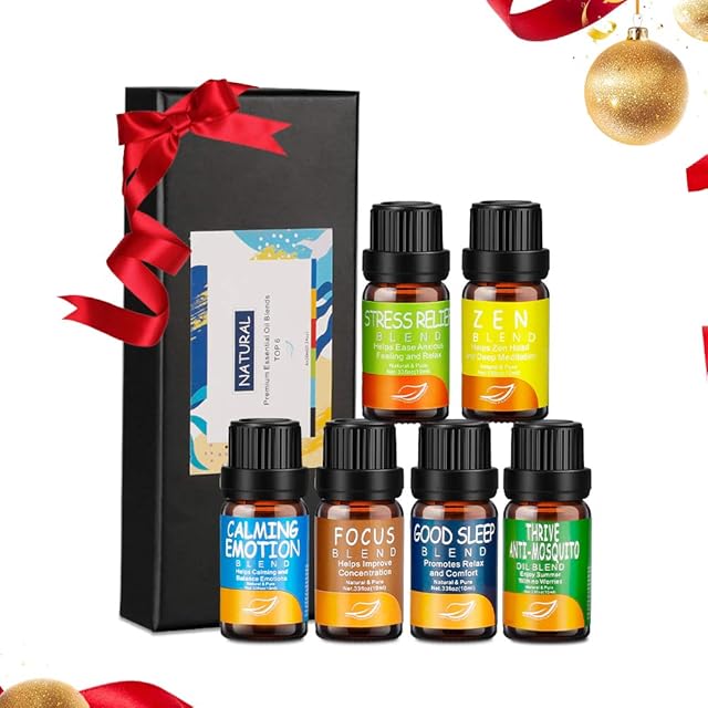 Essential Oils Set 6x10 ml- Gift Boxed 100% Pure Natural Fragrance Oils Set for Diffuser, Relieve Anxiety and Pressure, Improve Immunity, Relaxation Sleep