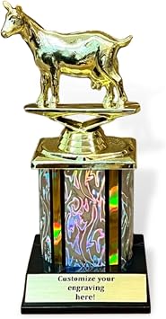 Goat Trophy with Custom Engraving Premium Greatest of All Time Award with Column Base Funny Recognition Trophy for Bosses, Coworkers & Friends Deluxe Gag Gift