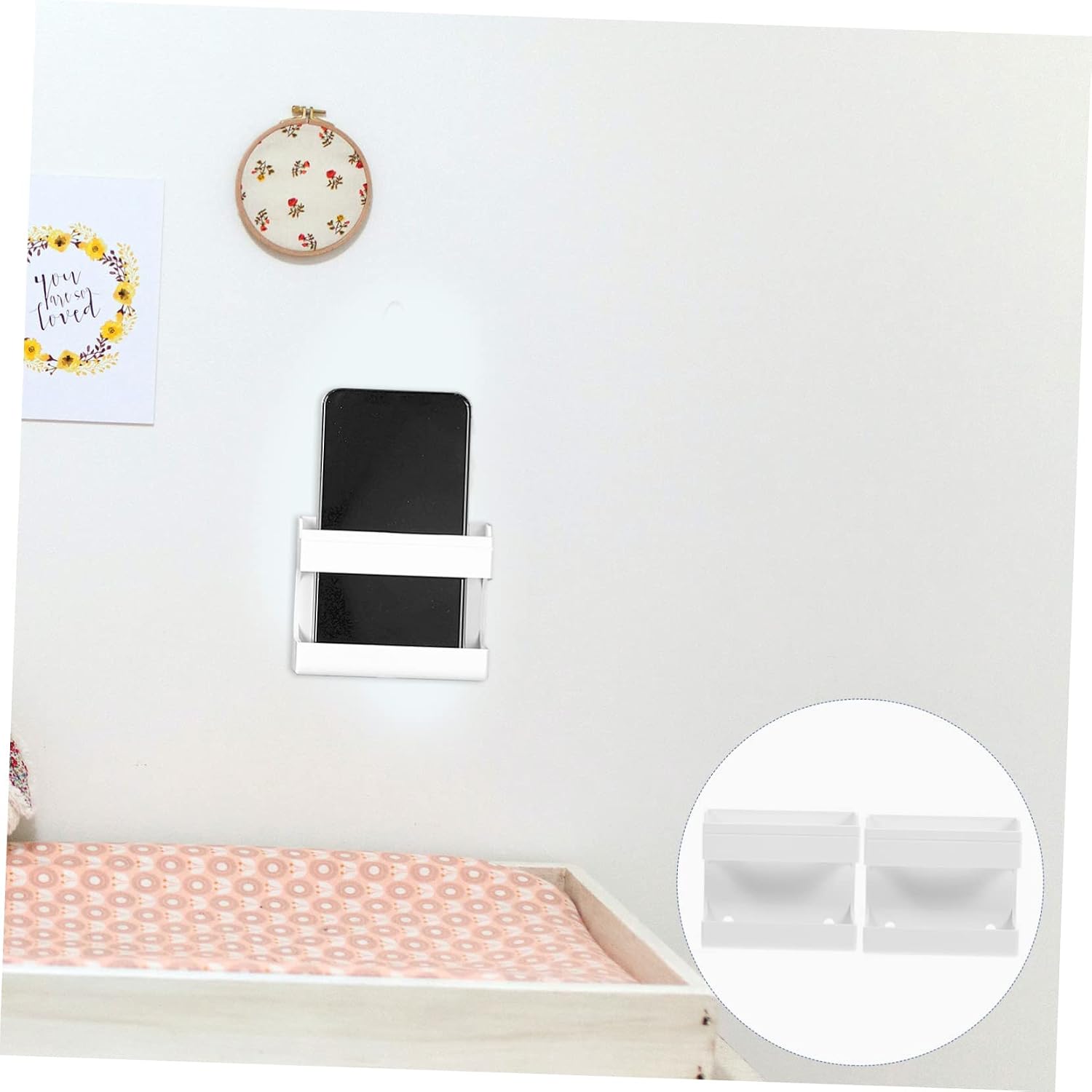 Veemoon Wall Phone Rack 2pcs Plastic Strong Adhesive Punch Free White image 5