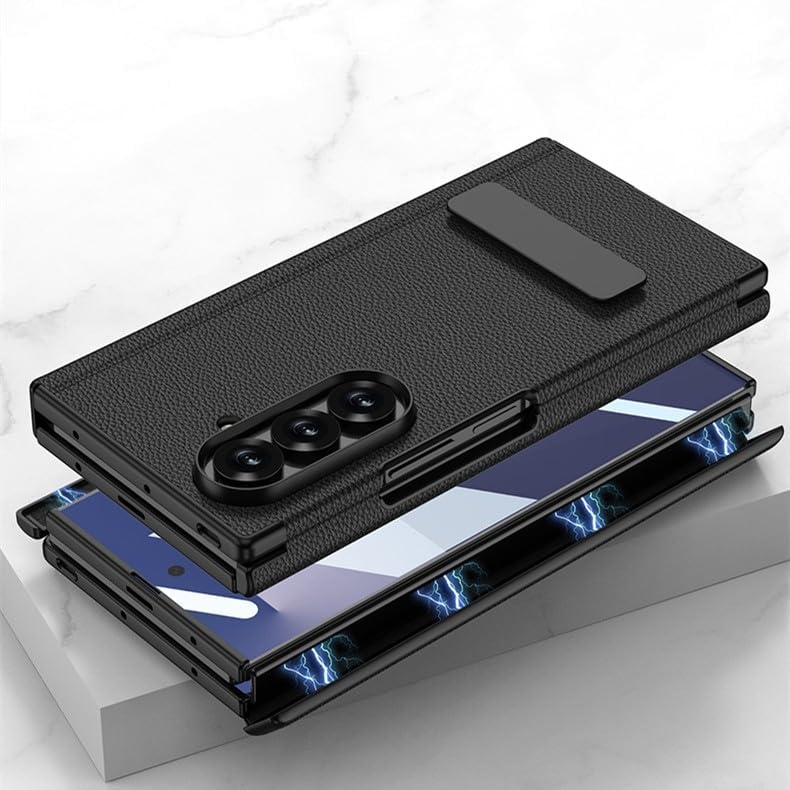 Generic case Compatible with Samsung Galaxy Z Trifold (Couleur : Blue) Hard Leather flip Stand Back Cover with Front Film