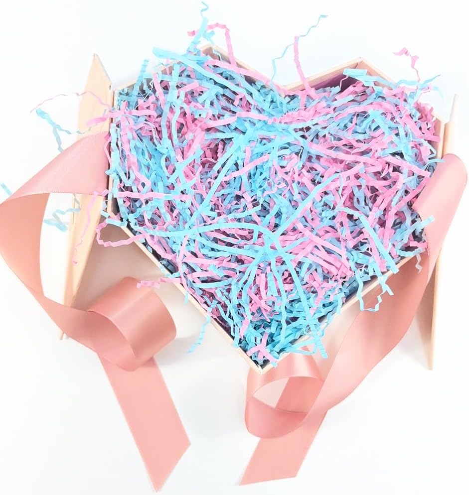 Amsthow Basket Filler Pink and Blue Crinkle Paper 1/2 LB Gift Box Basket Wrap Cut Shredded Raffia Grass Stuffing for Boy or Girl Box Birthday Decoration Filling Valentine's Day - Image 4