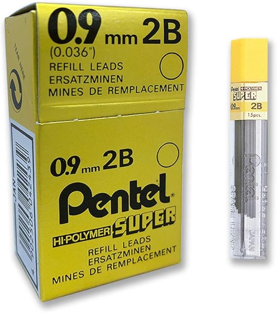 Pentel Super Hi-Polymer Przewody, 0,9 mm, klasa 2B, 1 rurka z 15 przewodów