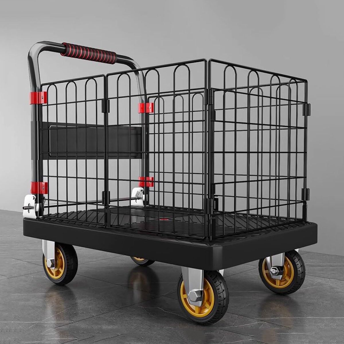 Carretillas de Plataforma de Servicio Pesado con Jaula, Carretilla Manual Plegable Multiusos, Carretilla de Plataforma de Servicio Pesado para tareas domésticas, oficinas y garajes.(Small)