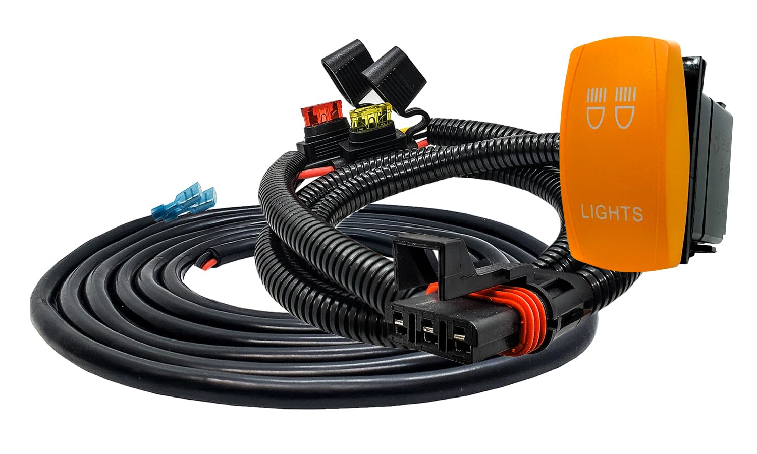 OZ-USA Lights On/Off Yellow Rocker Switch with Pulse Power Busbar Plug Wiring Harness Compatible with Polaris RZR Xpedition ADV Turbo Pro Ranger Crew General XP