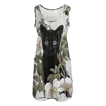 Amazon.co.jp: 黒猫 ネコ柄 猫柄 レディース ワンピース 夏 T