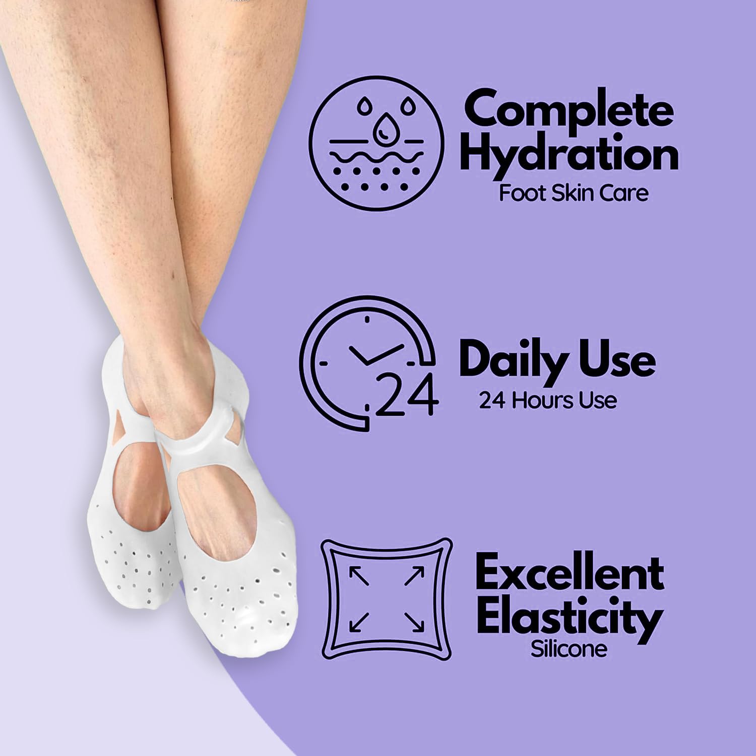 SUPERSTUD Silicon Socks For Cracks for Women/Men, Professional Moisturizing Silicone Gel Socks with Arch Support, Treatment for Dry Crack Feet Hydrating Spa Socks for Heel Repair (WHITE, Free Size) - Image 6 thumbnail