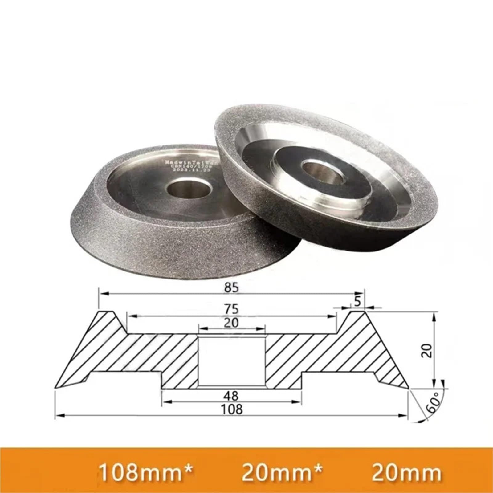 1 szt. tarcza szlifierska CBN 108 mm x 20 mm otwór 140/170# do szlifierki wiertarskiej PP26 - precyzyjna tarcza do ostrzenia narzędzi