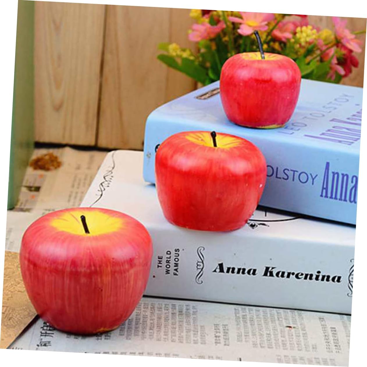 Xmas Apple Candle Ornaments, 2pcs Wax Decor with Festive Glow