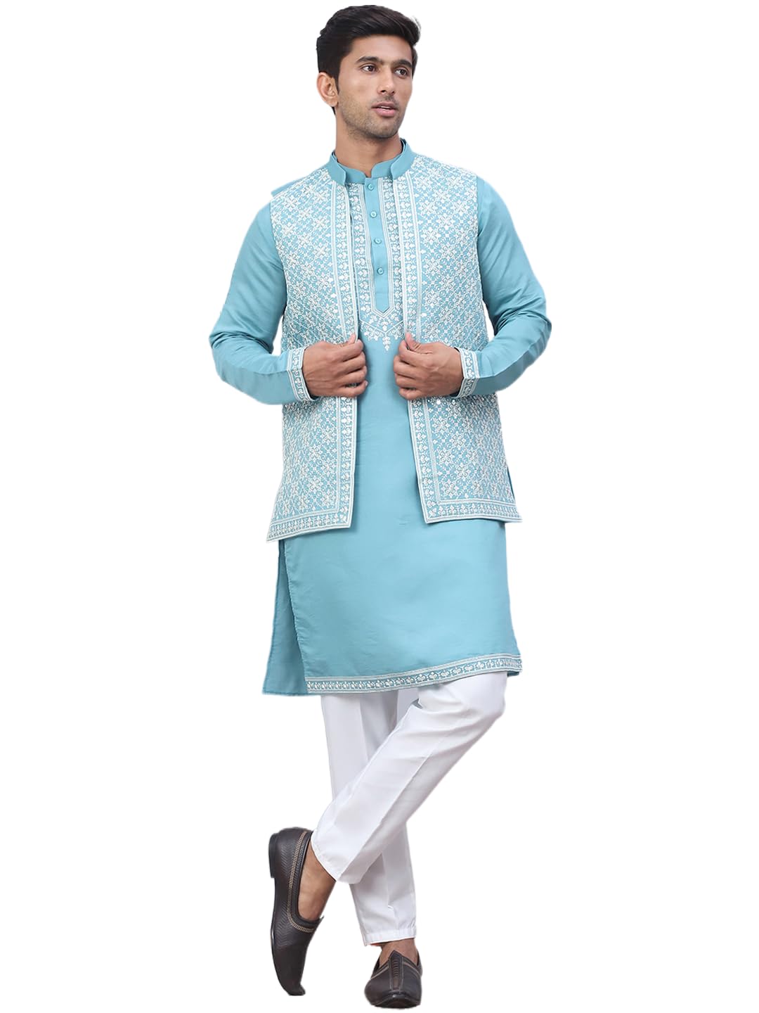 jompers Men's Embroidered Waistcoat and Kurta Pyjama.-picture-50