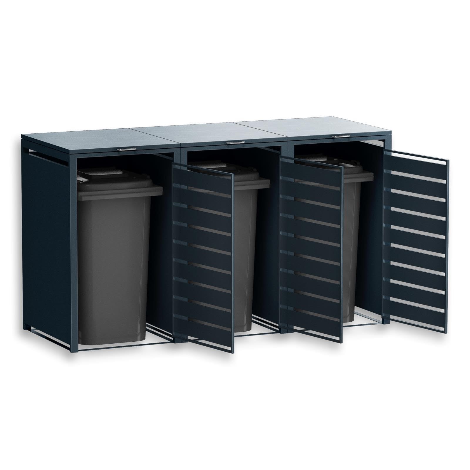 Metzler Anthracite Bin Box with Stripe Band 3 x 240L, Cover for 3 Bowls, Heavy Duty Powder Coated Steel - 4