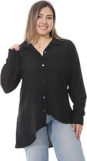 CAESAR Womens Women's linen blouse with a round back and colorful buttons Women's linen blouse with a round back and colorful buttons