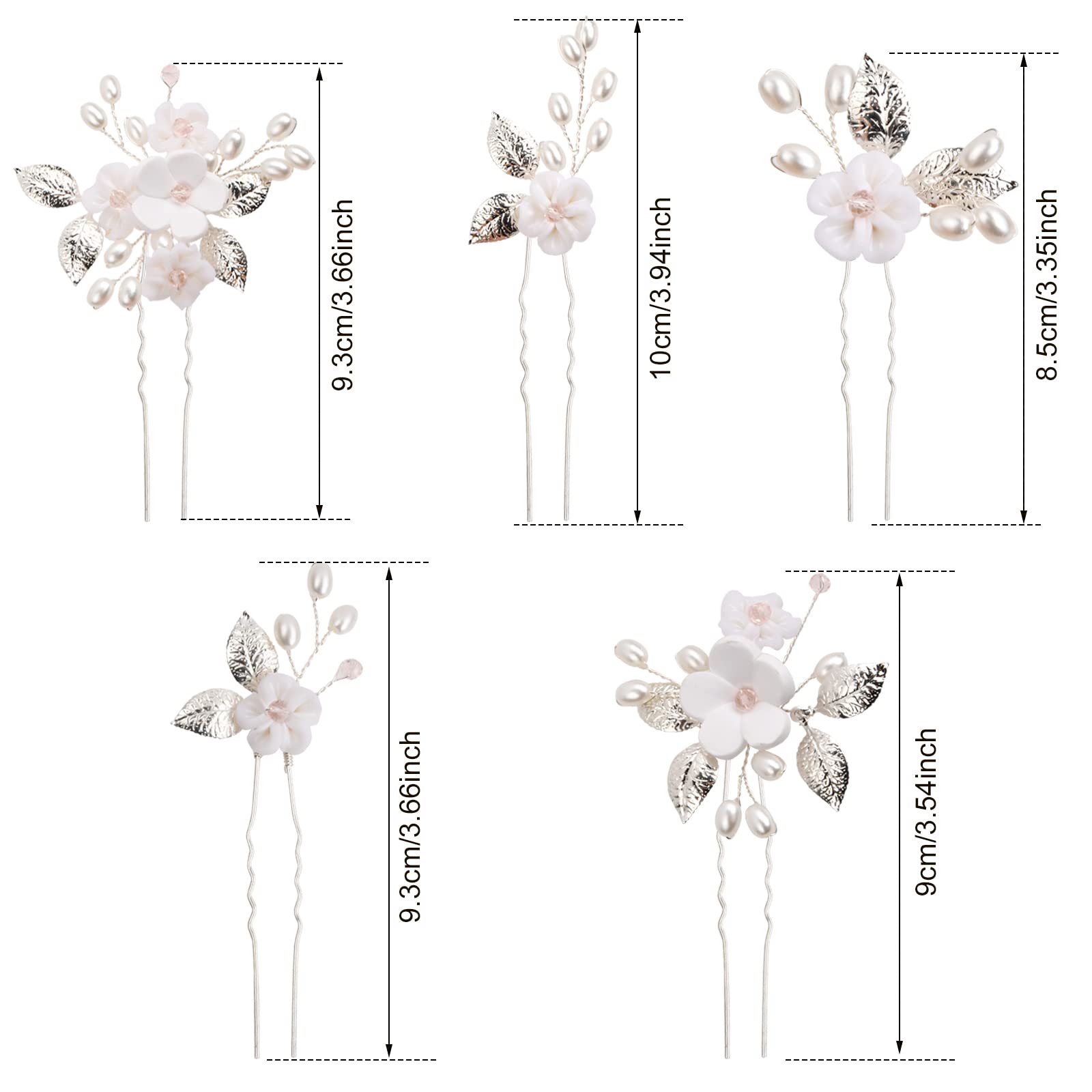 Lot de 5 épingles à cheveux de mariage en alliage - Convient pour différentes coiffures - Fleurs argentées - Accessoires de cheveux de mariée - Pour mariages, anniversaires, fêtes, photographie