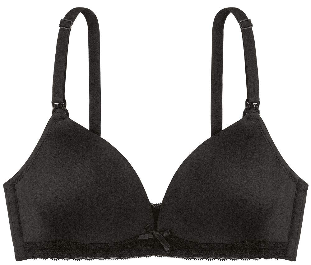 DORINA May Wireless Nursing Bra – Moulded Cups with Cotton Sling, Adjustable Straps, Delicate Band Lace Trimming, Easy Clips for Seamless Skin-On-Skin Contact, Black