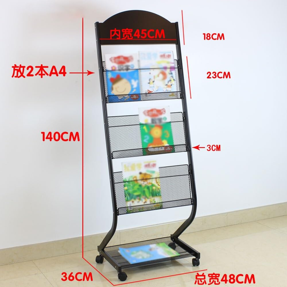 Stojak na czasopisma Stojak podłogowy w kształcie litery S Żelazny stojak na gazety, stojak na książki, czasopisma, stojak informacyjny, reklama(biały)
