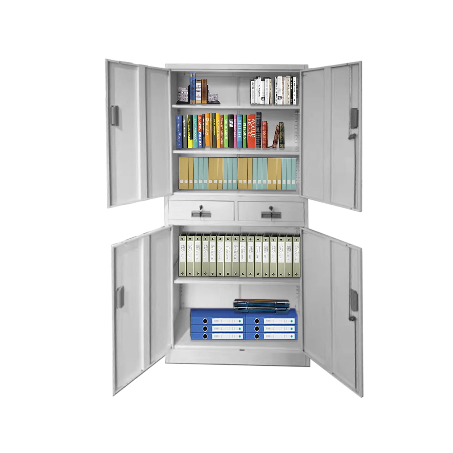 Panana Armoire de Bureau Métallique avec Serrure, Armoire de Rangement avec 2 Tiroirs 4 Portes 3 Étagères Réglables en Hauteur pour Travail, Bureau à Domicile, 80 x 40 x 180 cm