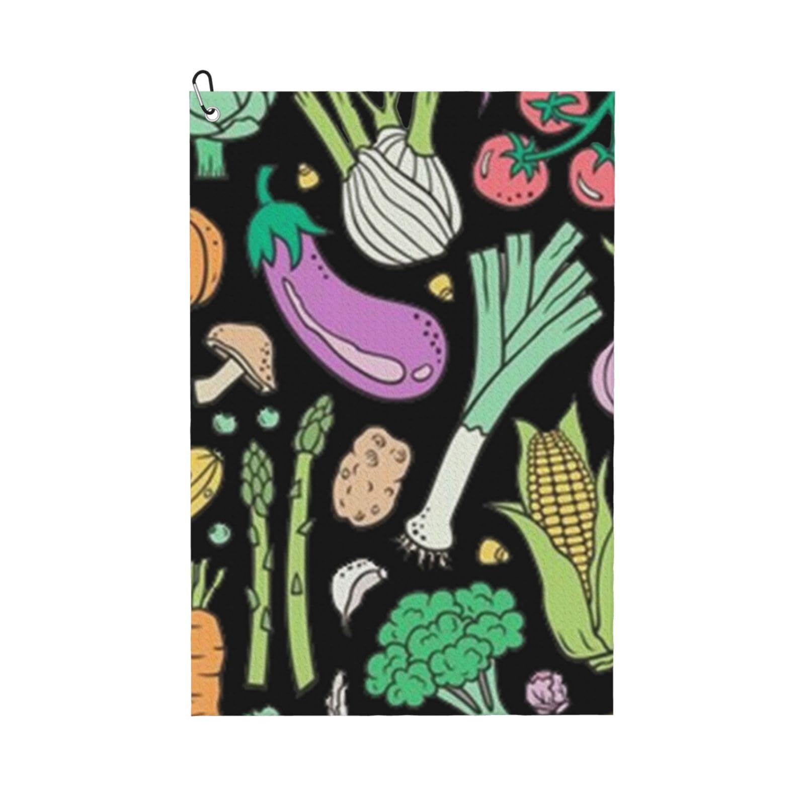 Hnnkloy Vegetables Food Doodle On Dark, 16x24 in Portable Waffle Golf Towels with Carabiner Clip for Golf Bag