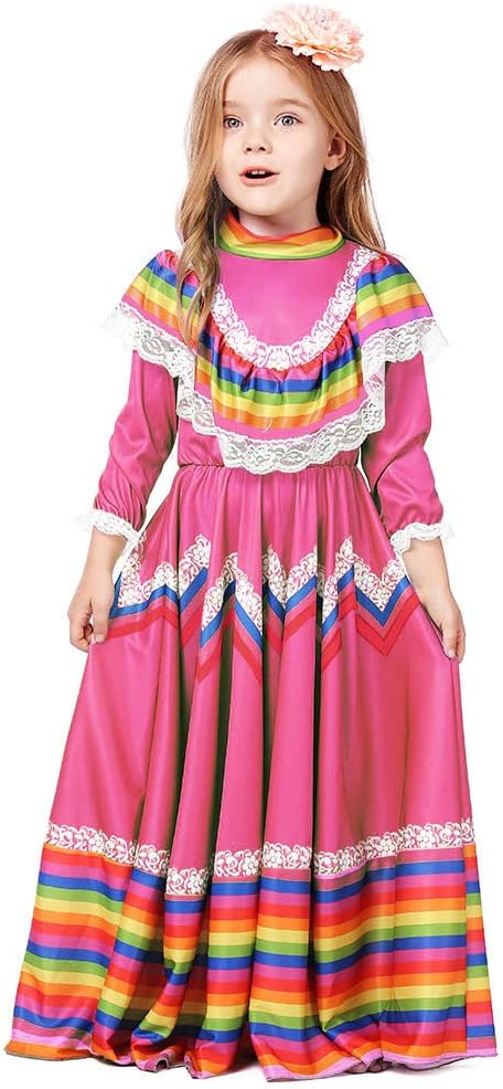Mexican Dress for Girls Kids Cinco De Mayo Fiesta Day of The Dead Folklorico Dance Skirt Senorita Costume Halloween