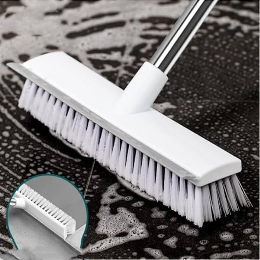 2-in-1 Floor Scrub Brush with Long Handle & Rubber Squeegee | Heavy Duty Bathroom Floor Cleaning Brush | Stiff Nylon Bristles for Tile, Kitchen, Balcony & Patio | Multi-Purpose Floor Scrubber-image-23