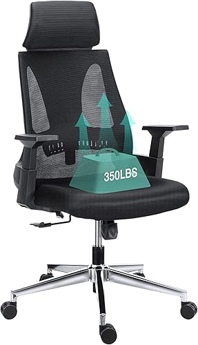 Raynesys Silla ergonómica para personas pesadas capacidad de 350 libras con asiento ancho reposacabezas cómodo función de inclinación soporte lumbar