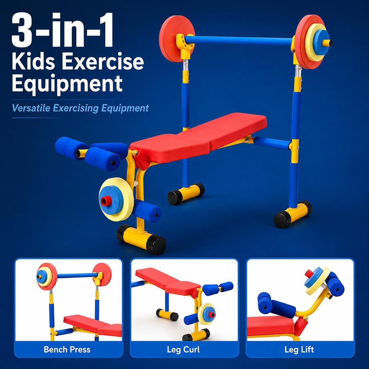 Juego de banco de pesas para niños de 3 a 8 años, equipo de ejercicio para interiores y exteriores, juego activo