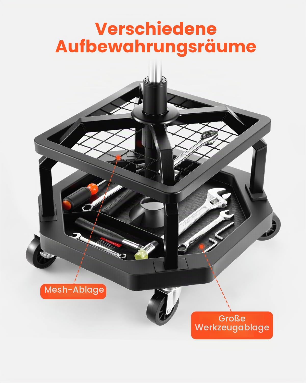 VEVOR rollbarer Werkstatthocker Werkstattsitz pneumatischer Garagensitz mit 136 kg Tragkraft, höhenverstellbarer Rollbrettsitz 360° drehbarer & gepolsterter Werkstattstuhl für Garage Werkstatt