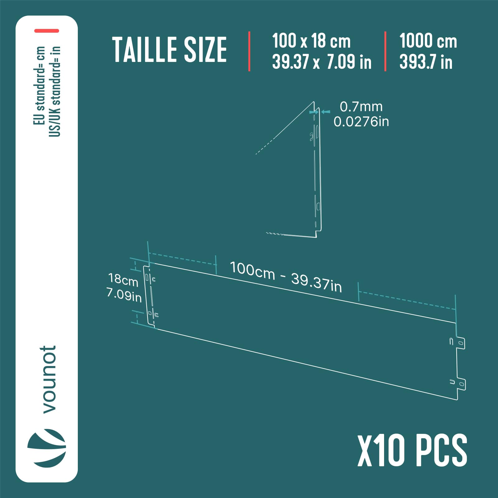 VOUNOT® Rasenkante Metall 10m, verzinkt Beeteinfassung Beetumrandung Mähkante, Länge 100cm Höhe 18cm, 10 Stück
