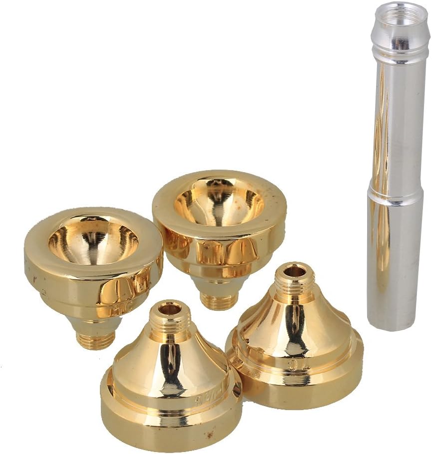 Yibuy Silver Trumpet Mouthpiece & 4 Sizes Convertible 7c 5c 3c 1.5c Trumpet Heads